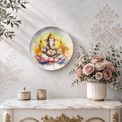 Vaastu Ganesha ceramic wall plate with golden artwork symbolizing blessings and new beginnings