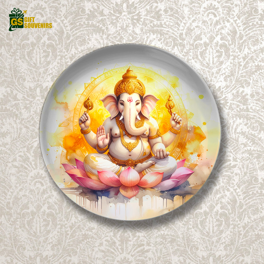 Divine Ganesh on Lotus – Blessings & New Beginnings Ceramic Plate