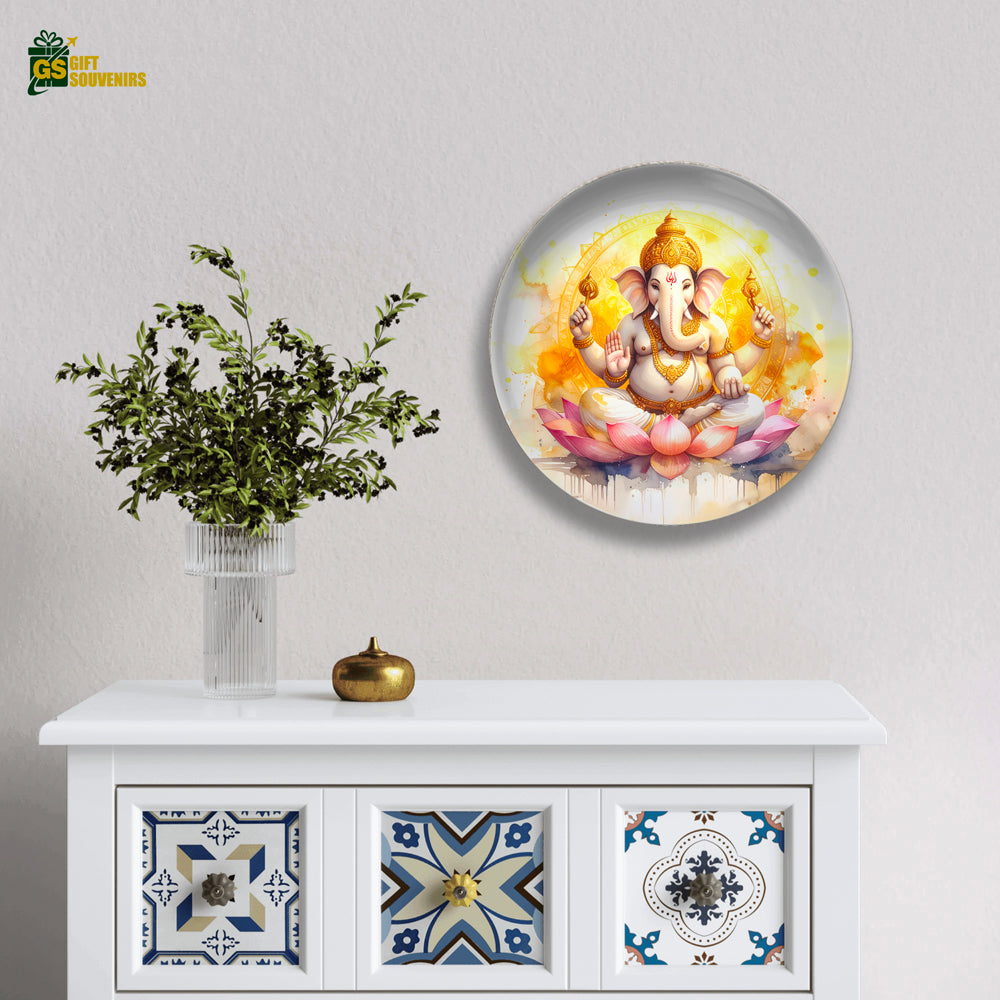Divine Ganesh on Lotus – Blessings & New Beginnings Ceramic Plate