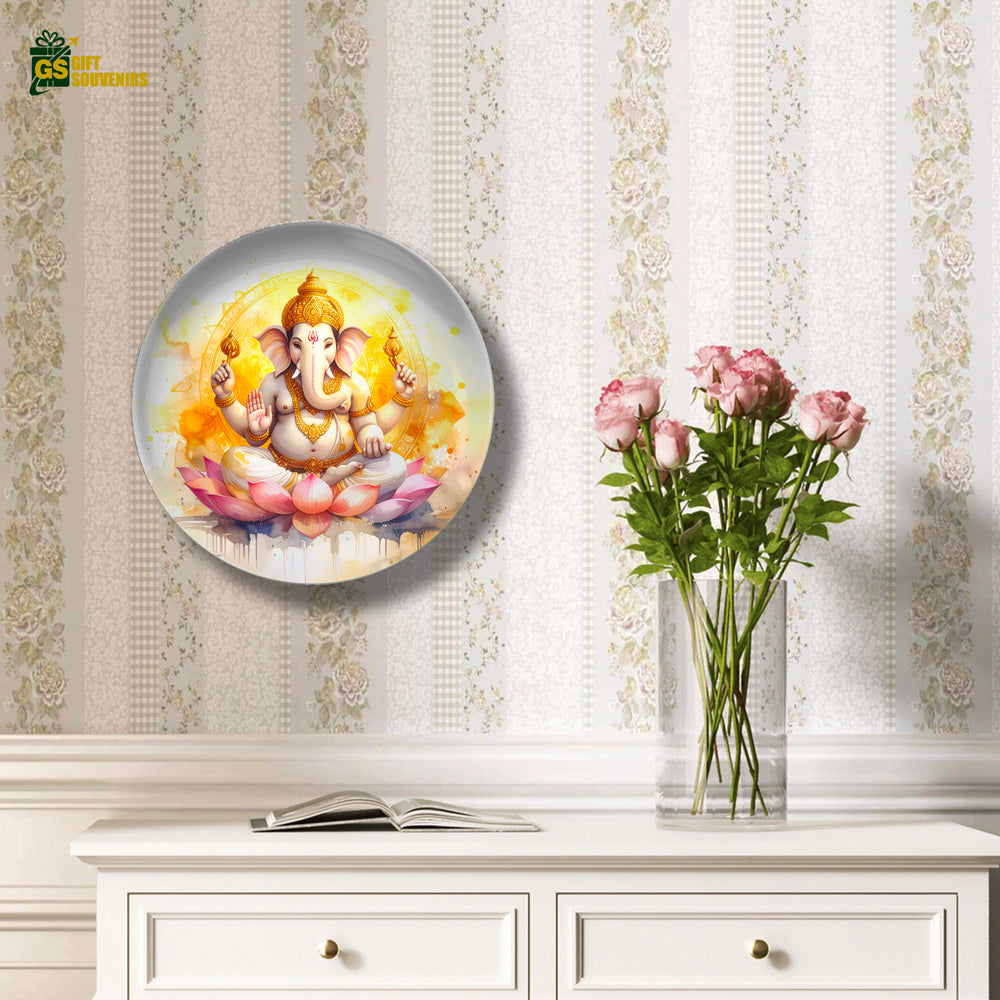 Divine Ganesh on Lotus – Blessings & New Beginnings Ceramic Plate