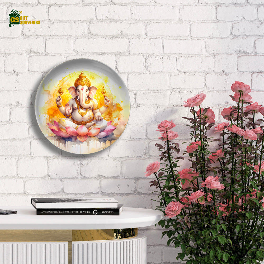 Divine Ganesh on Lotus – Blessings & New Beginnings Ceramic Plate