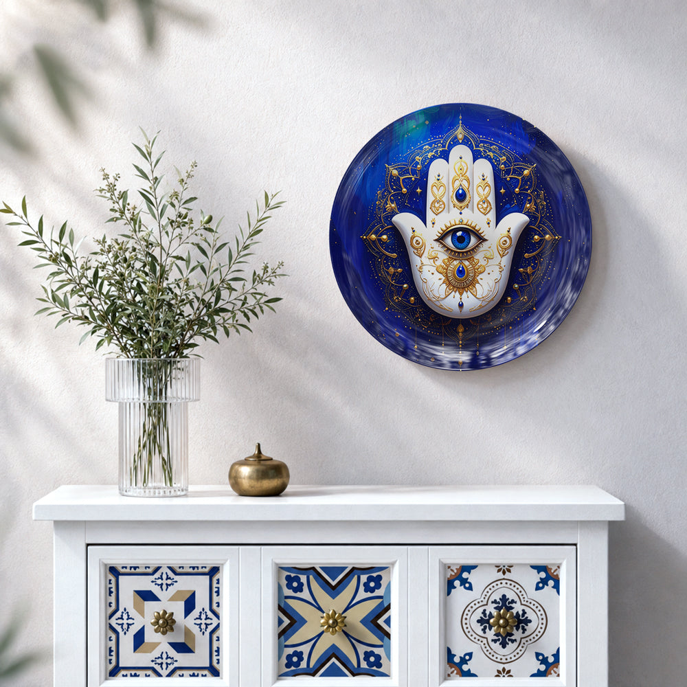 Hamsa Hand of Light decorative ceramic wall plate for Vaastu and Feng Shui home decor