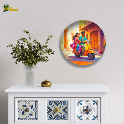 Sunlit Scooter Ride – Joyful Indian Moments Ceramic Plate