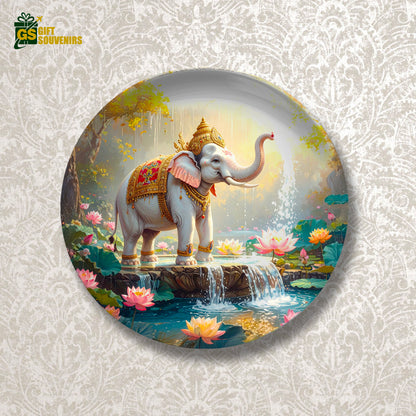 Sacred Elephant by Lotus Pond – Strength & Grace Ceramic Plate