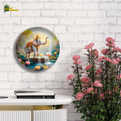 Sacred Elephant by Lotus Pond – Strength & Grace Ceramic Plate