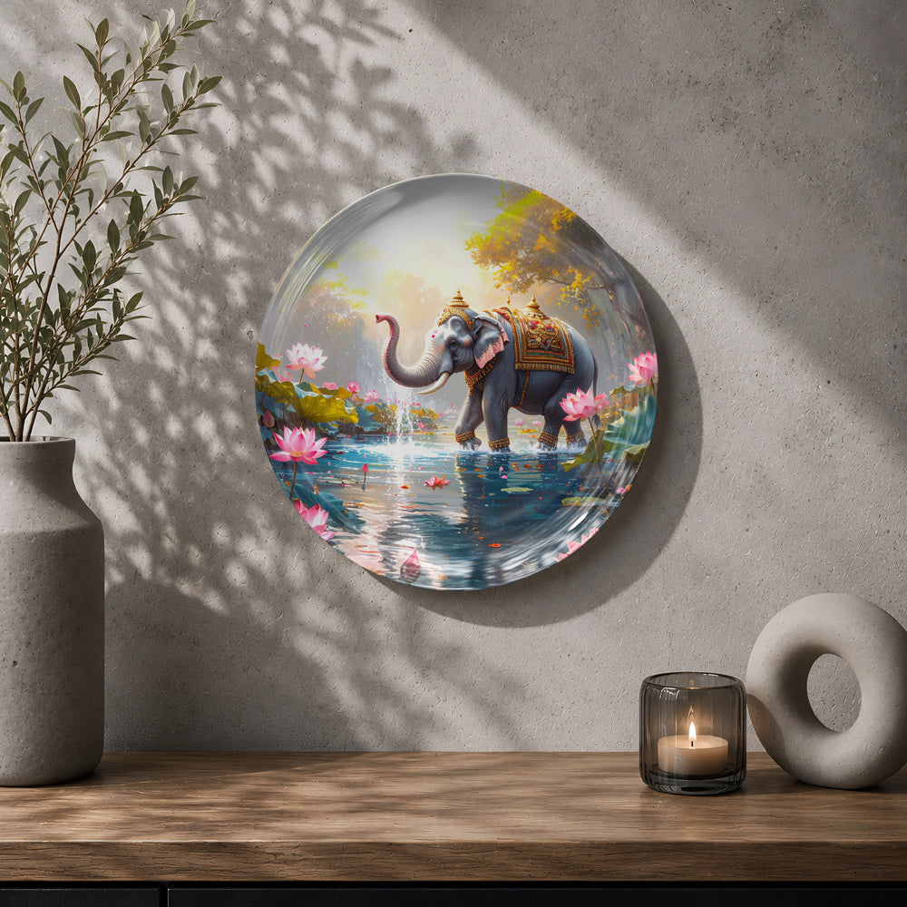 Royal Elephant in Bloom ceramic wall art celebrating Indian culture, nature, and majestic elephant symbolism.