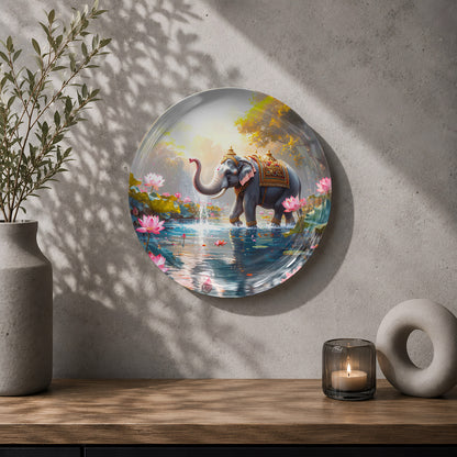 Royal Elephant in Bloom ceramic wall art celebrating Indian culture, nature, and majestic elephant symbolism.
