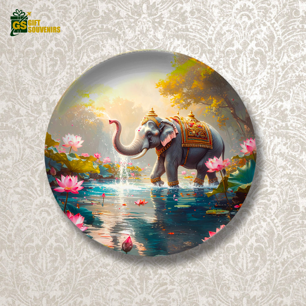 Royal Elephant in Bloom – Harmony & Prosperity Ceramic Wall Plate