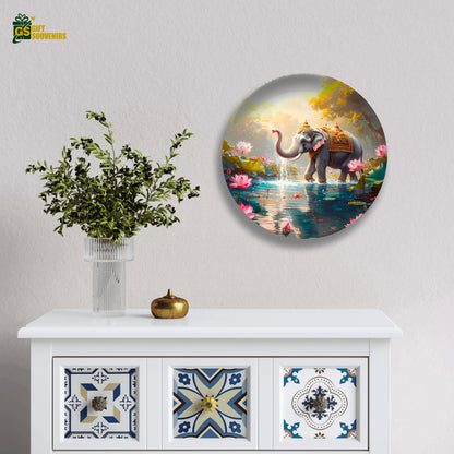 Royal Elephant in Bloom – Harmony & Prosperity Ceramic Wall Plate