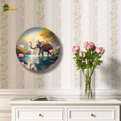 Royal Elephant in Bloom – Harmony & Prosperity Ceramic Wall Plate