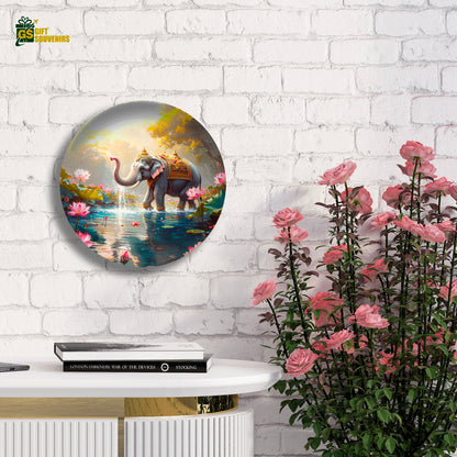 Royal Elephant in Bloom – Harmony & Prosperity Ceramic Wall Plate