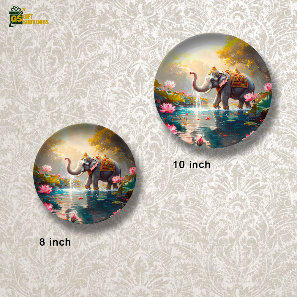 Royal Elephant in Bloom – Harmony & Prosperity Ceramic Wall Plate