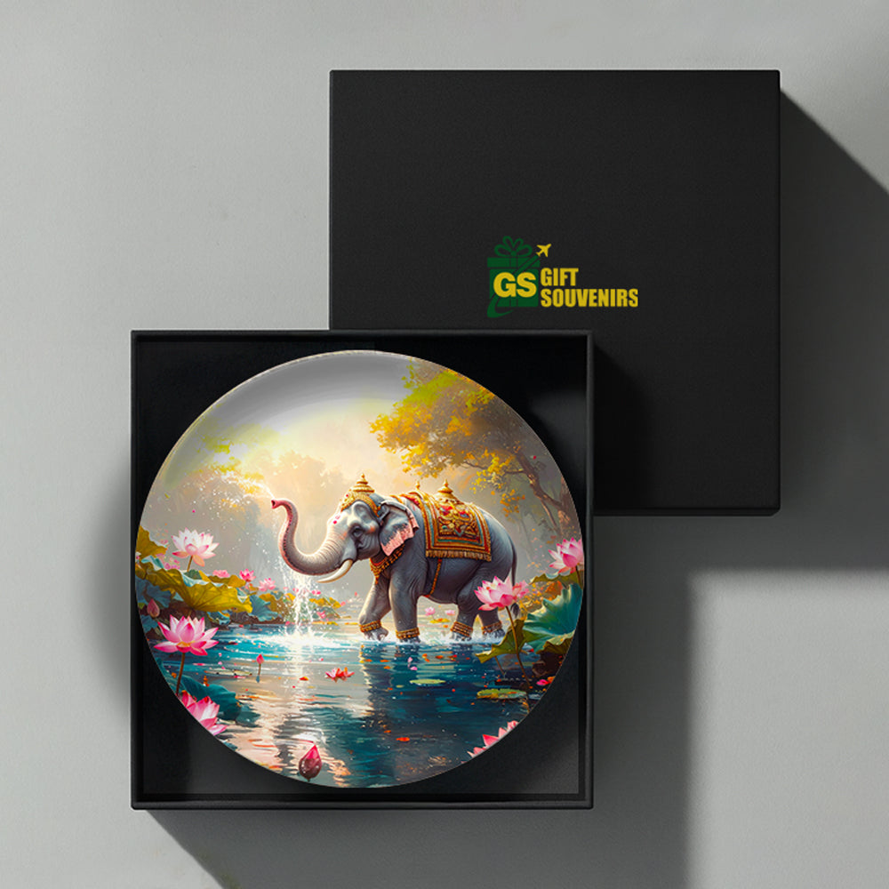 Royal Elephant in Bloom – Harmony & Prosperity Ceramic Wall Plate