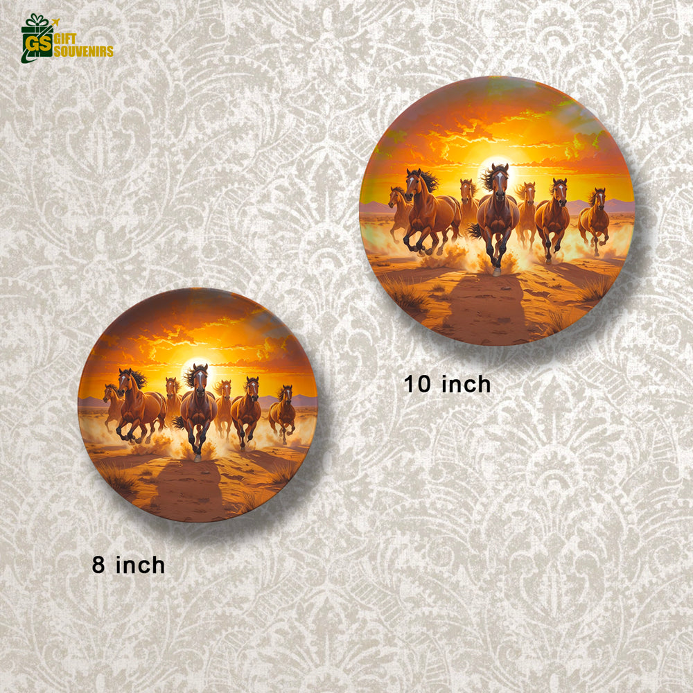 Spirit of the Wild – Galloping 7 Horses at Sunset Ceramic Wall Plate