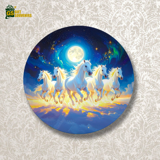 Moonlit White Horses – Celestial Run Ceramic Wall Plate