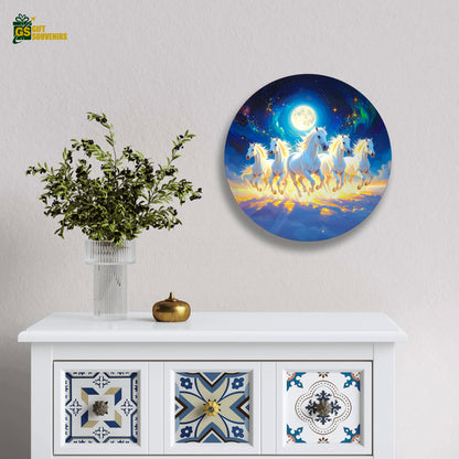 Moonlit White Horses – Celestial Run Ceramic Wall Plate