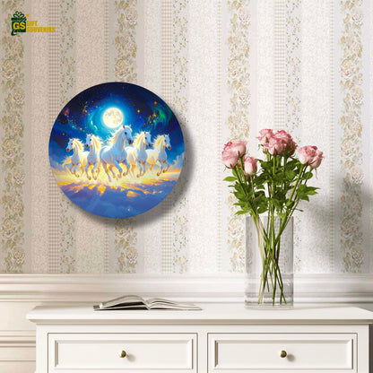 Moonlit White Horses – Celestial Run Ceramic Wall Plate