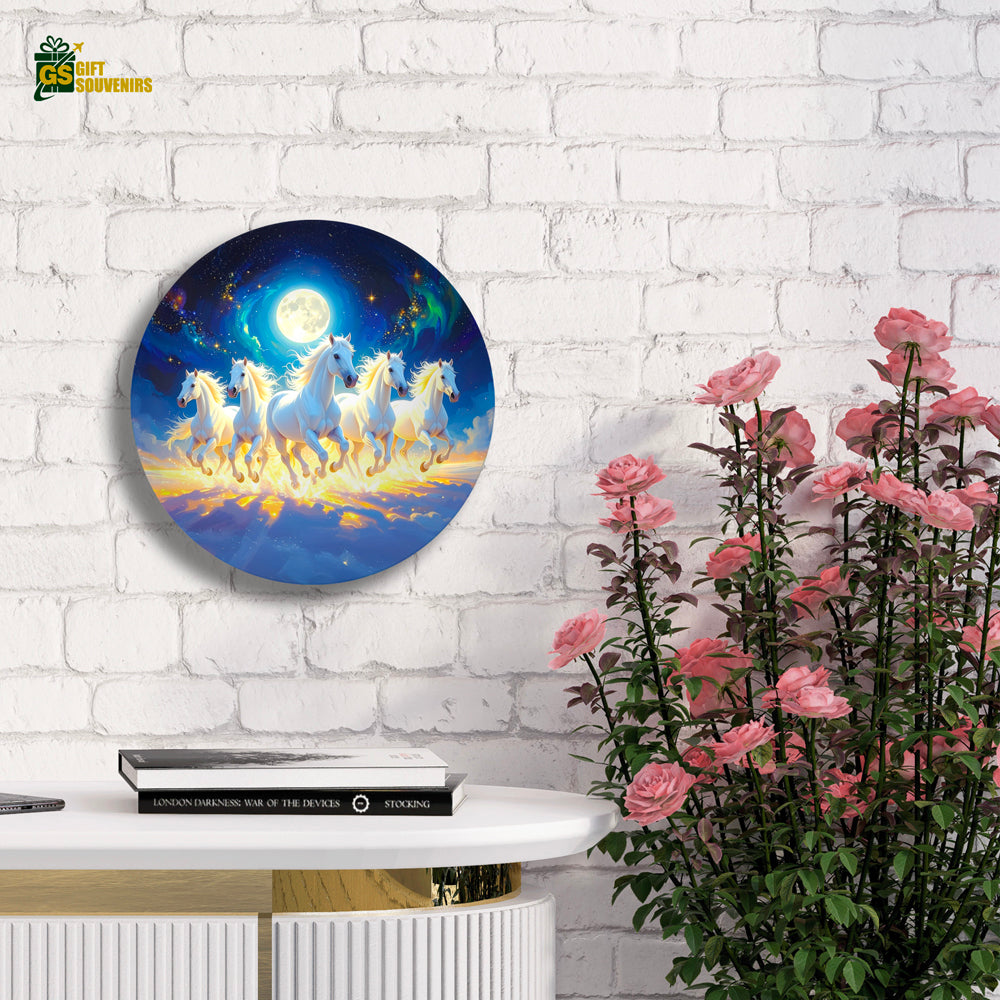 Moonlit White Horses – Celestial Run Ceramic Wall Plate