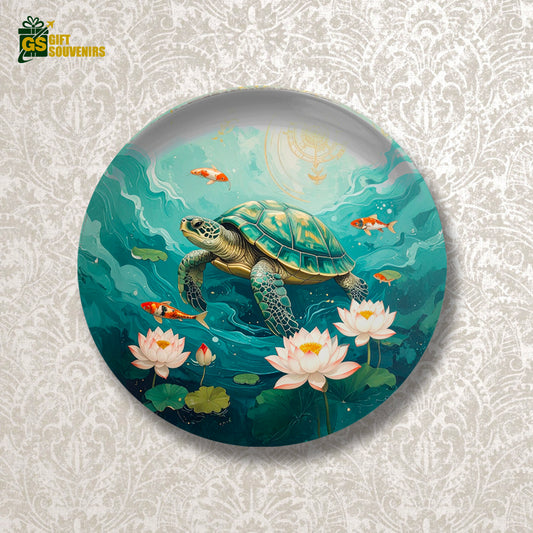 Serenity Beneath the Waves – Turtle & Lotus Ceramic Wall Plate