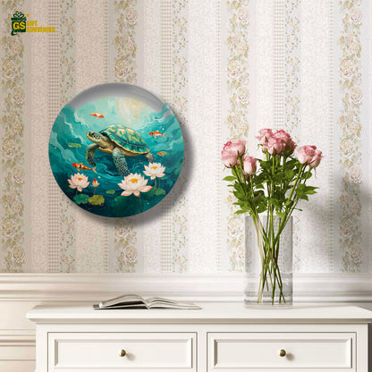 Serenity Beneath the Waves – Turtle & Lotus Ceramic Wall Plate