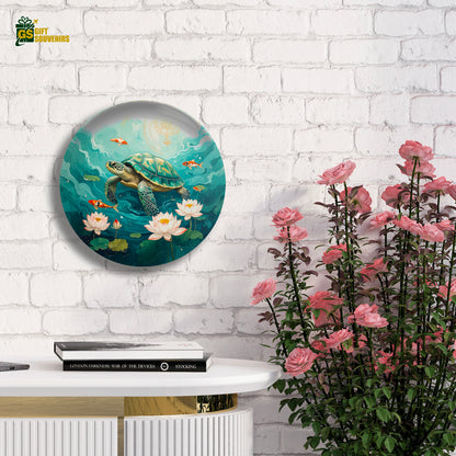 Serenity Beneath the Waves – Turtle & Lotus Ceramic Wall Plate