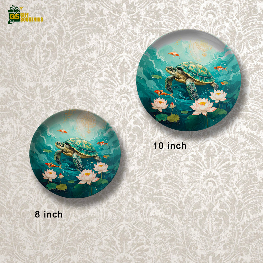 Serenity Beneath the Waves – Turtle & Lotus Ceramic Wall Plate