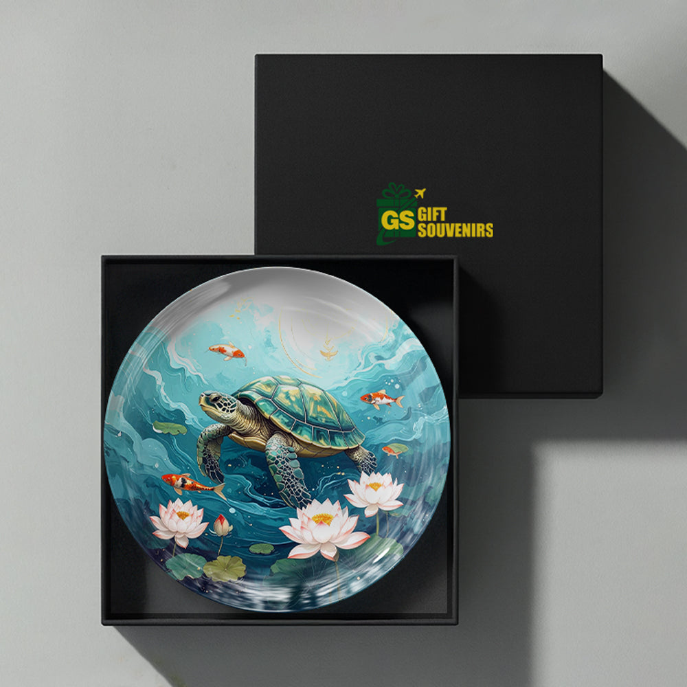 Vaastu turtle and lotus ceramic wall plate presented in a premium gift box for gifting