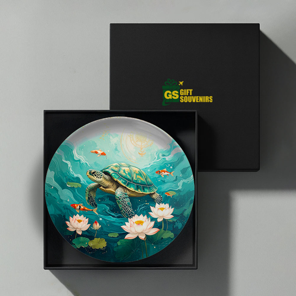 Serenity Beneath the Waves – Turtle & Lotus Ceramic Wall Plate
