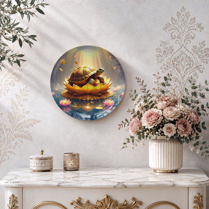 Golden Prosperity decorative turtle lotus wall plate for Vaastu and Feng Shui home decor