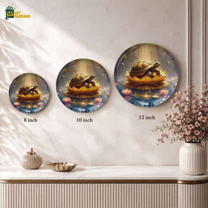 Golden Prosperity tortoise ceramic wall plate with lotus artwork and premium gift box