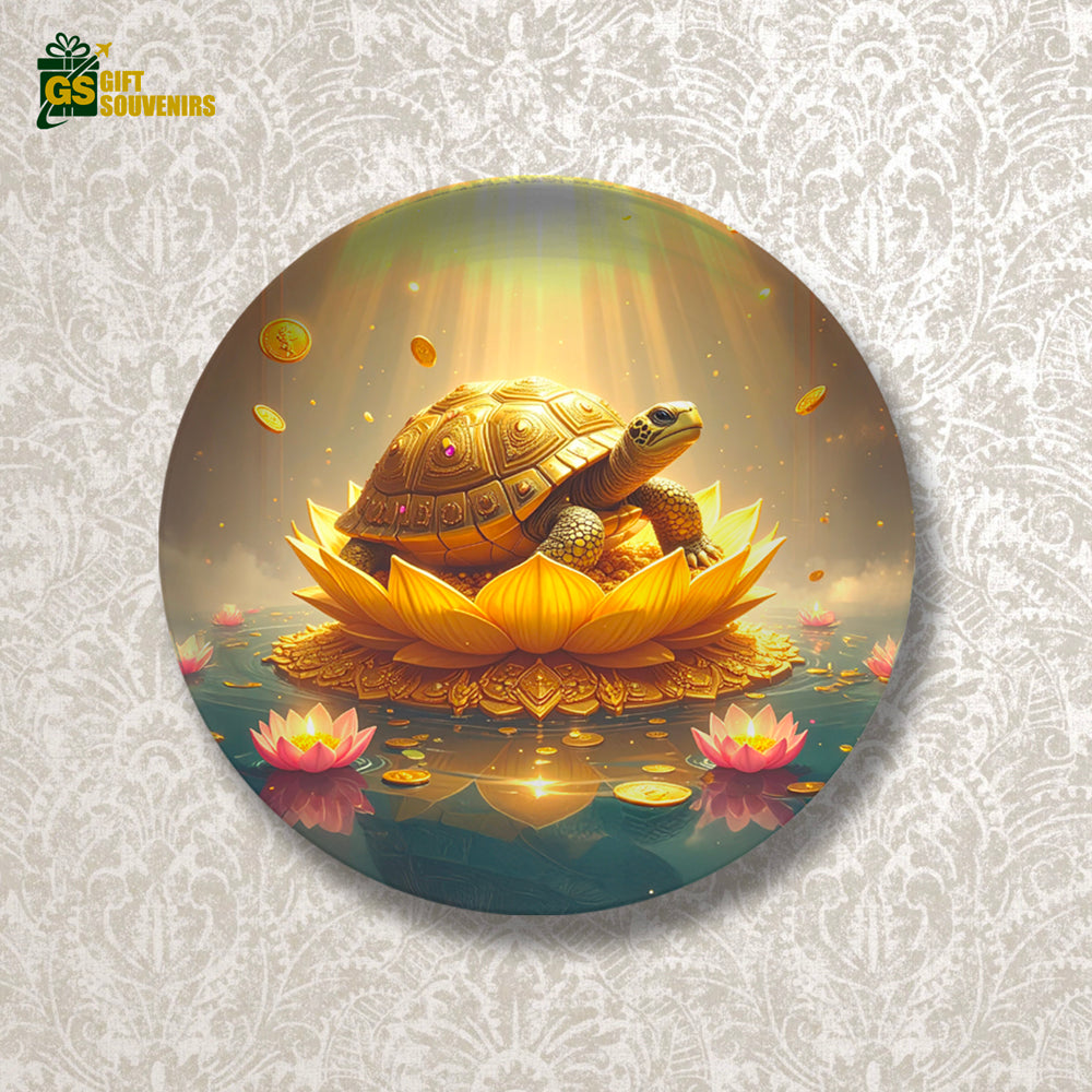 Golden Prosperity – Wealth Turtle Lotus Ceramic Wall Plate