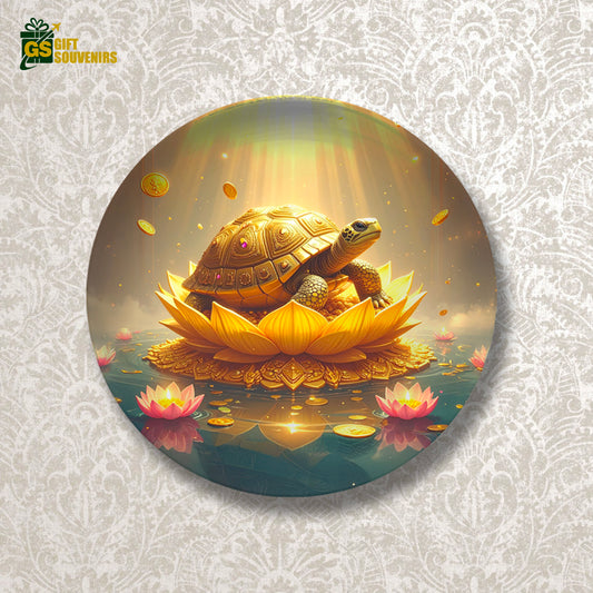 Golden Prosperity – Wealth Turtle Lotus Ceramic Wall Plate
