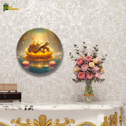 Golden Prosperity – Wealth Turtle Lotus Ceramic Wall Plate