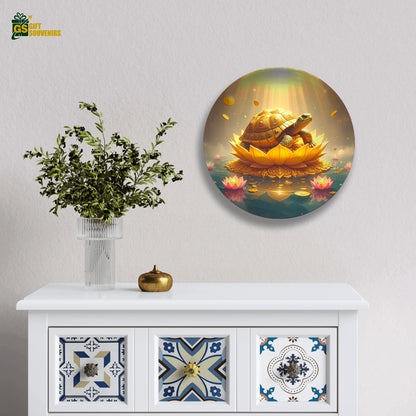 Golden Prosperity – Wealth Turtle Lotus Ceramic Wall Plate