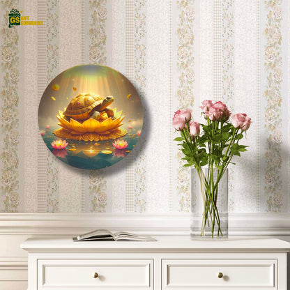 Golden Prosperity – Wealth Turtle Lotus Ceramic Wall Plate
