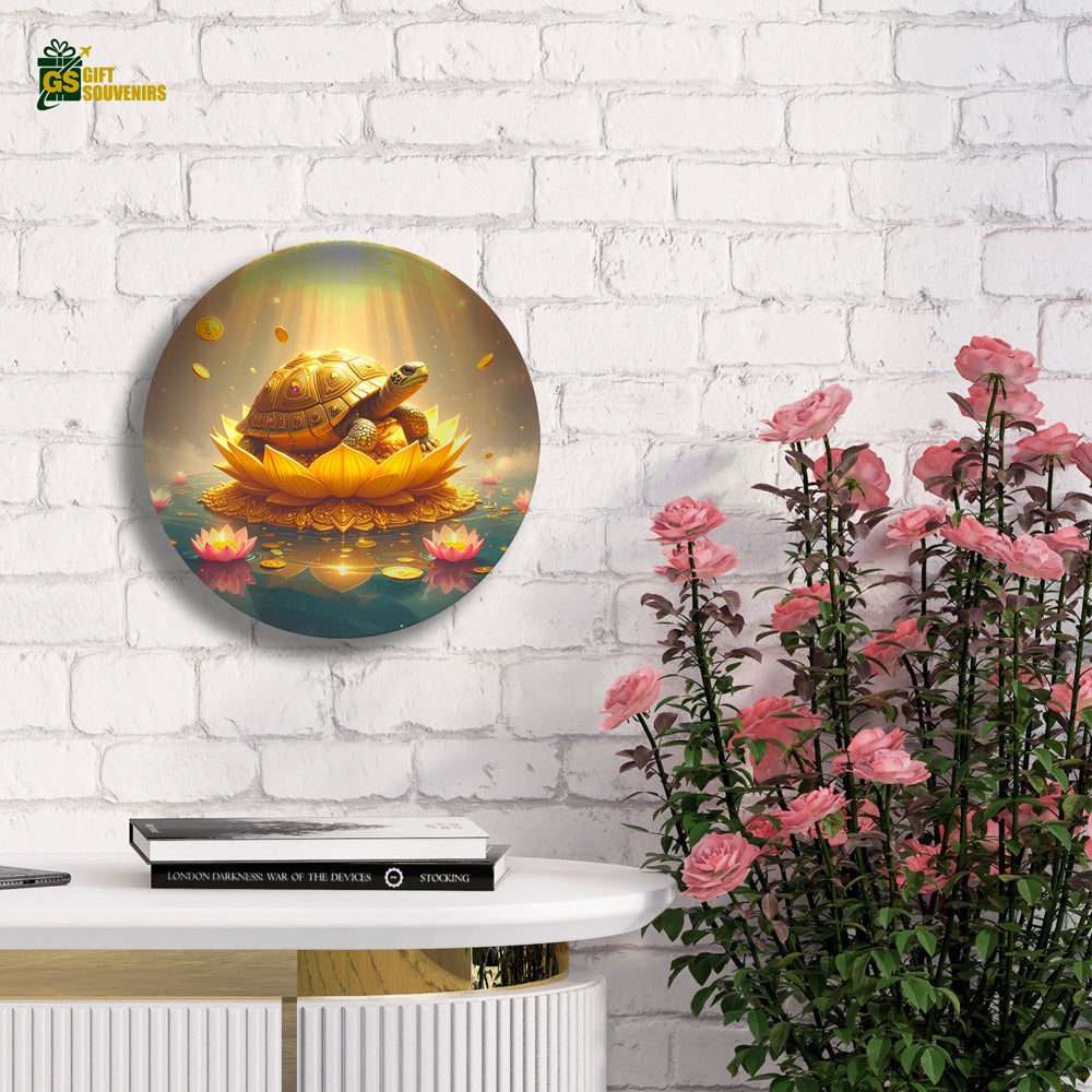 Golden Prosperity – Wealth Turtle Lotus Ceramic Wall Plate