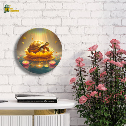 Golden Prosperity – Wealth Turtle Lotus Ceramic Wall Plate