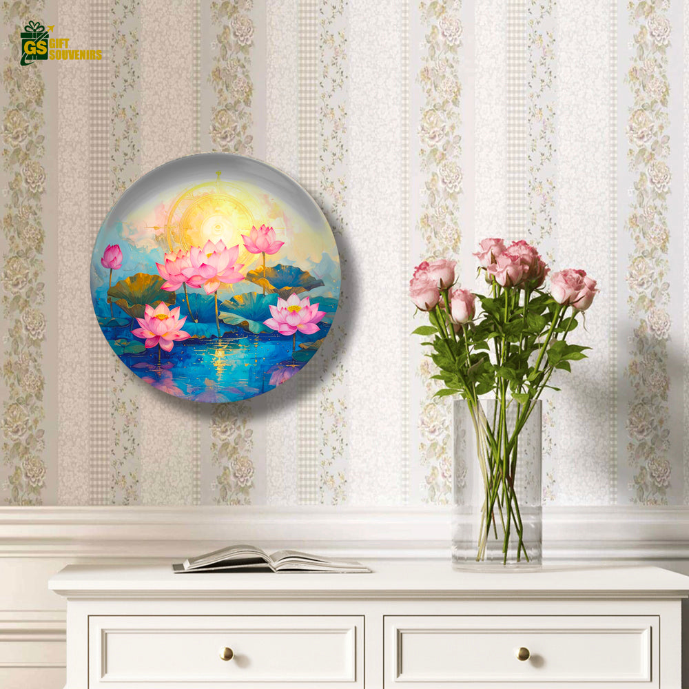 Lotus Radiance – Blooming Serenity Ceramic Wall Plate