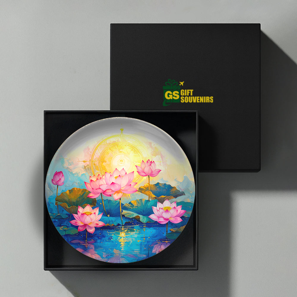 Lotus Radiance – Blooming Serenity Ceramic Wall Plate