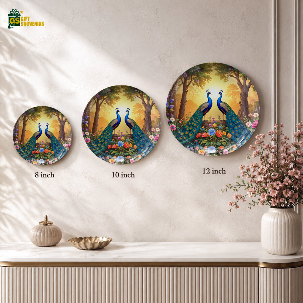 Vaastu peacock ceramic wall plate with colorful garden artwork and premium gift box