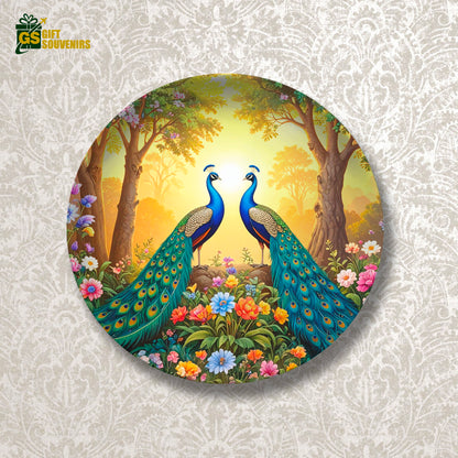 Twin Peacock Paradise – Floral Elegance Ceramic Wall Plate