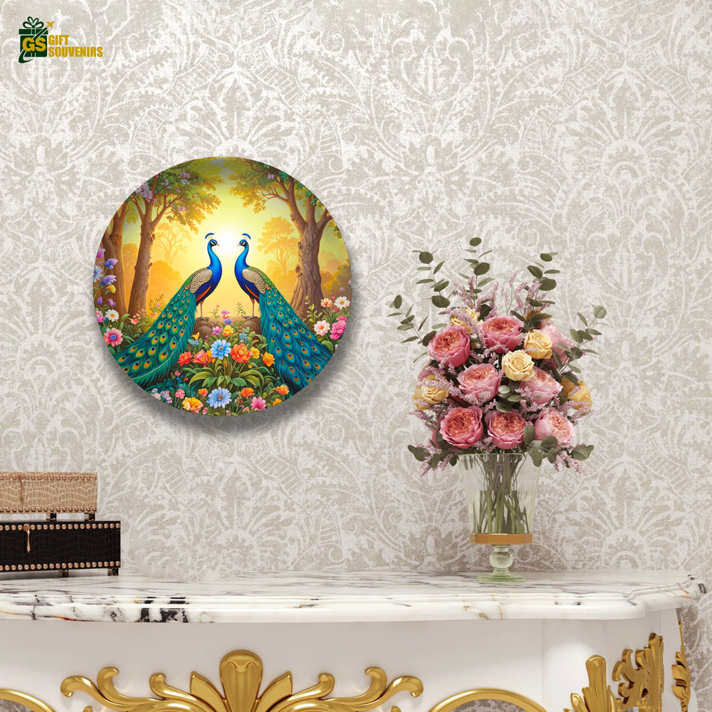 Twin Peacock Paradise – Floral Elegance Ceramic Wall Plate