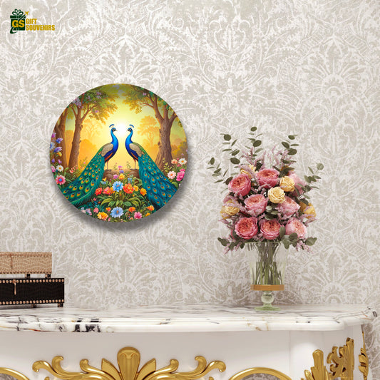 Twin Peacock Paradise – Floral Elegance Ceramic Wall Plate