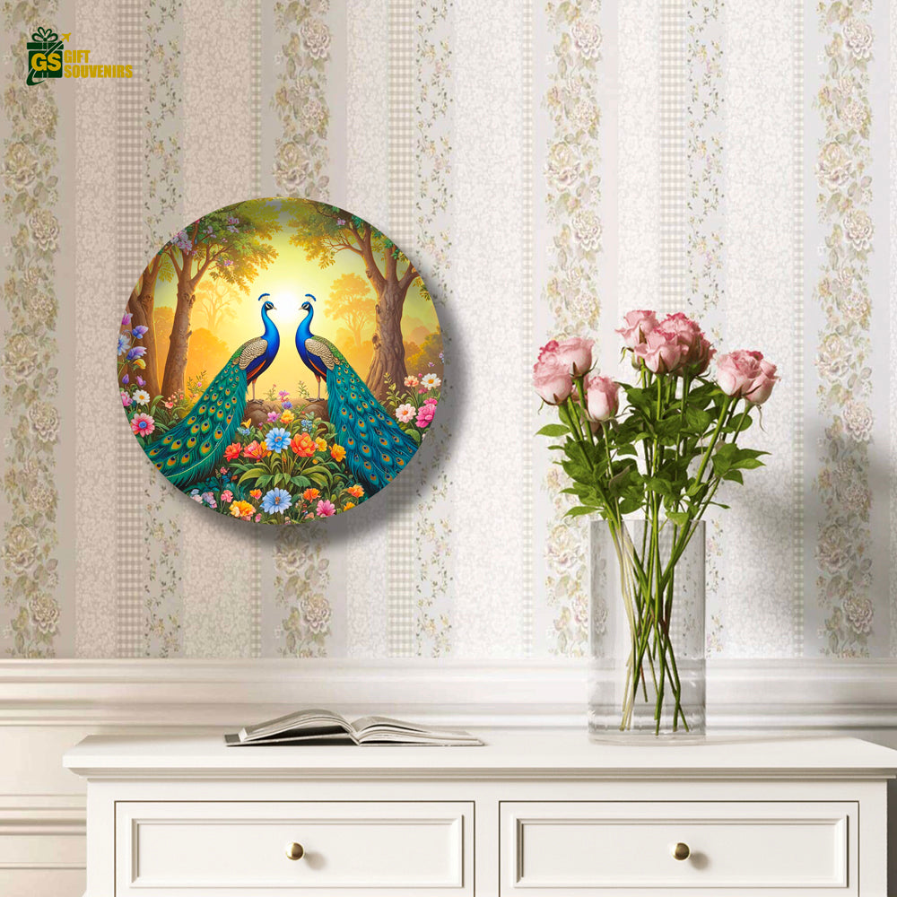Twin Peacock Paradise – Floral Elegance Ceramic Wall Plate