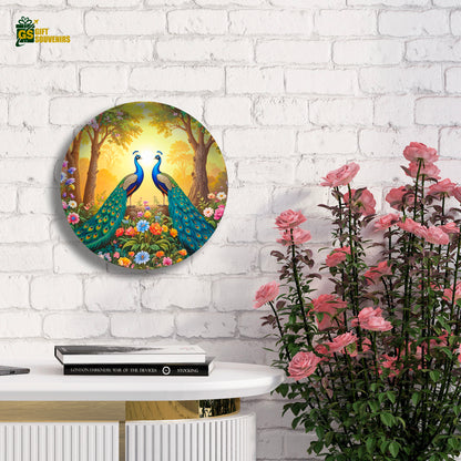 Twin Peacock Paradise – Floral Elegance Ceramic Wall Plate