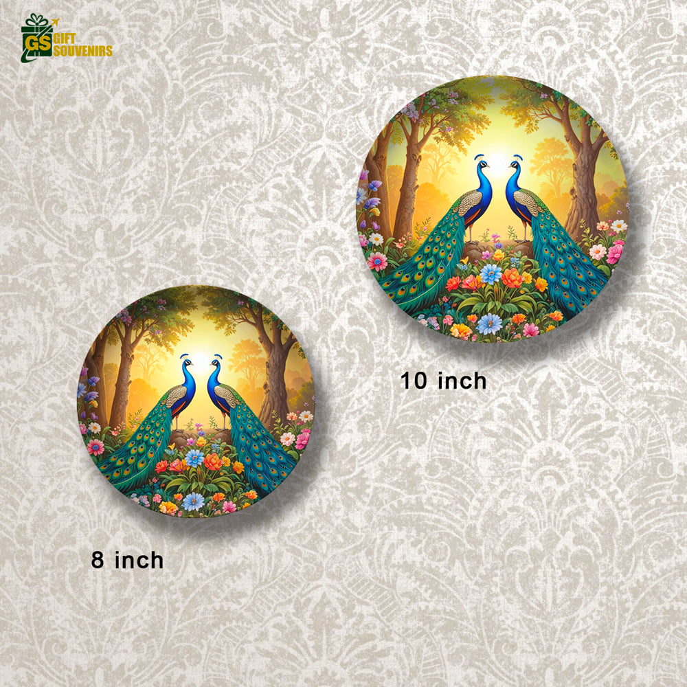Twin Peacock Paradise – Floral Elegance Ceramic Wall Plate