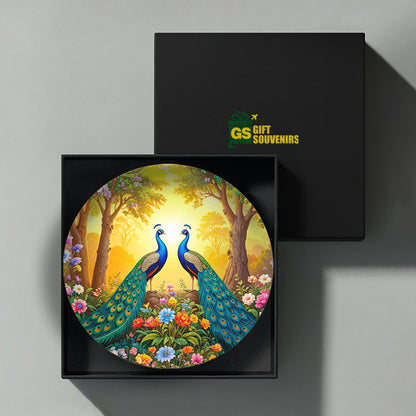 Twin Peacock Paradise – Floral Elegance Ceramic Wall Plate