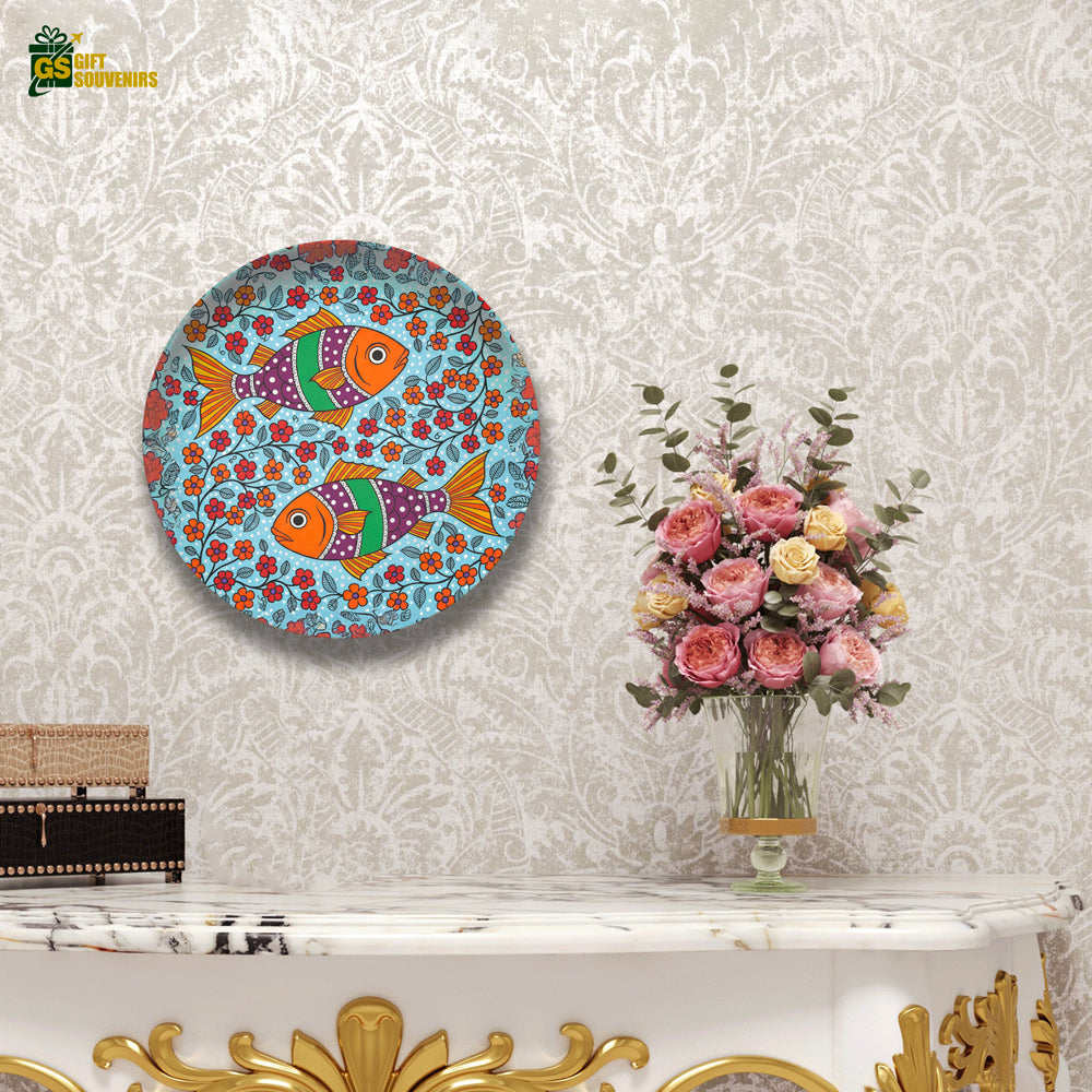 Floral Fish Harmony – Folk Art Ceramic Wall Plate