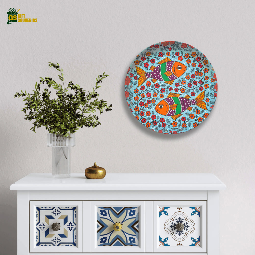Floral Fish Harmony – Folk Art Ceramic Wall Plate