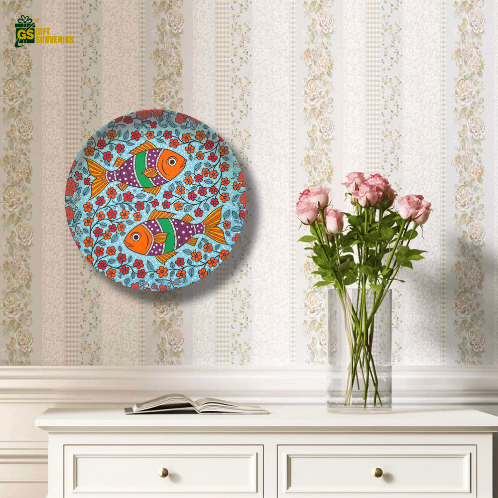 Floral Fish Harmony – Folk Art Ceramic Wall Plate